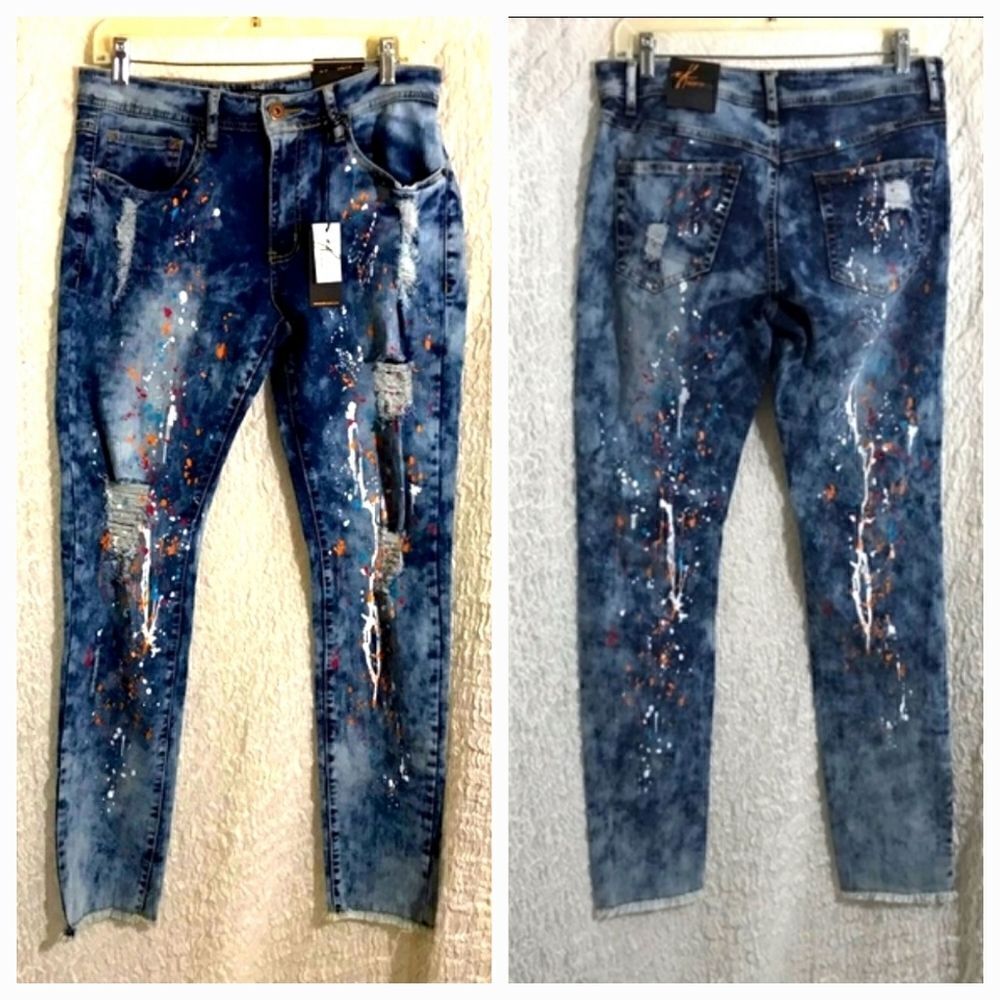REDFOX JEANS NWT Paint Splatter Skinny Style Size 13